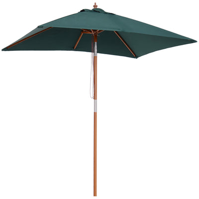 Outsunny Square Wooden Patio Umbrella: 6.6x5ft Tilt Mechanism with 6 Bamboo Ribs Sunshade, Green 