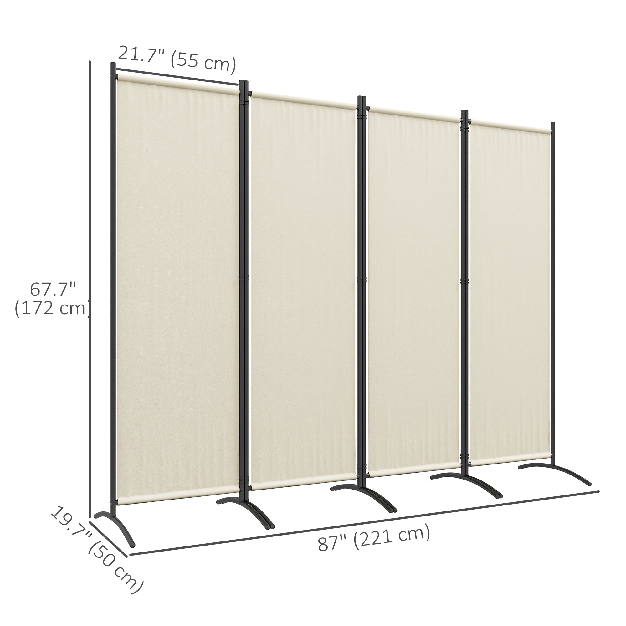 Outsunny Folding Room Divider, Privacy Screen for Patio Backyard Pool Hot Tub, 5.6FT Tall, Cream White 