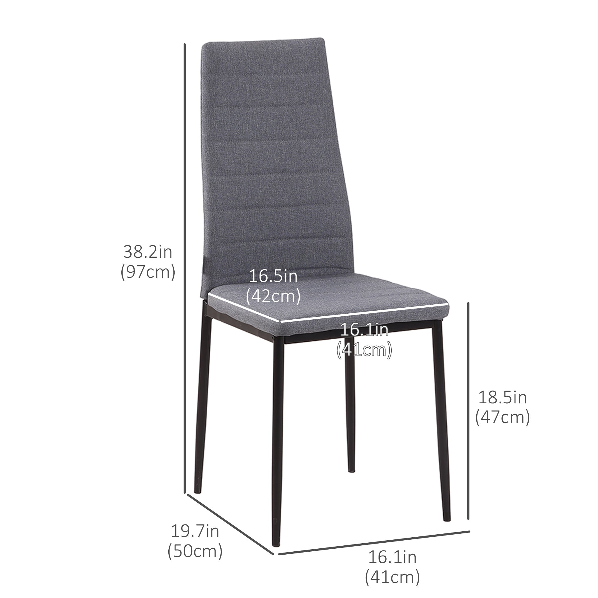HOMCOM Set of 4 Dining Chairs High Back Linen Metal Legs Modern Accent Seating Grey 