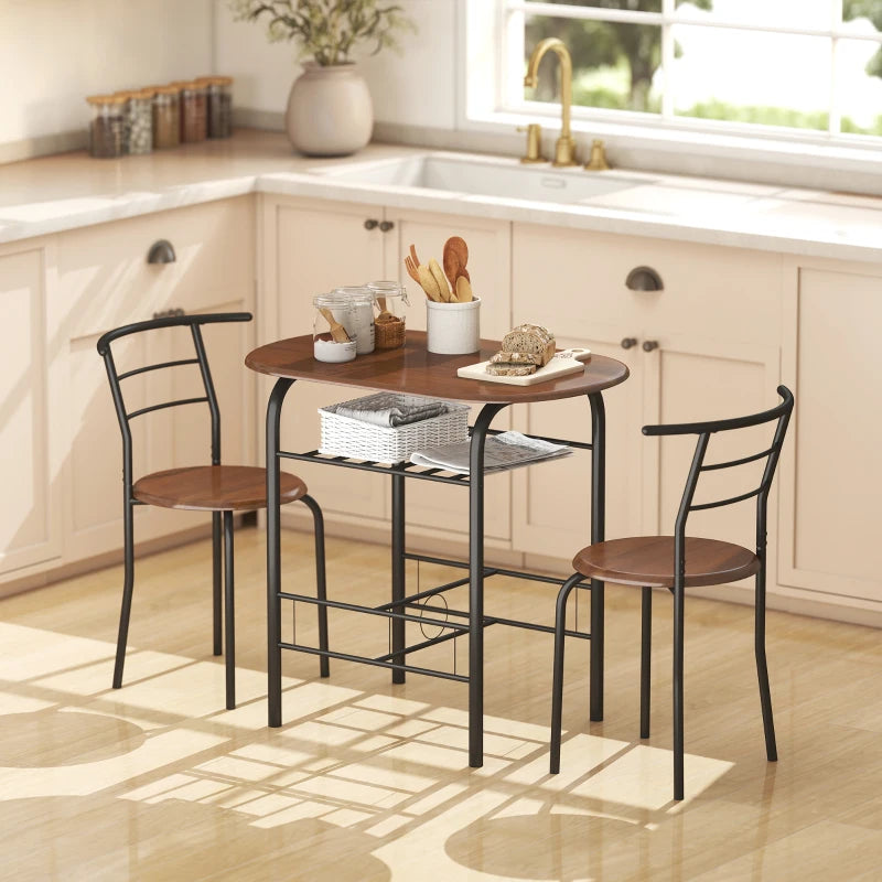 Dining Table Set of 3, 31.5" Kitchen Table and Chairs Set for 2 with Shelf, for Small Space, Dining Room, Living Room
