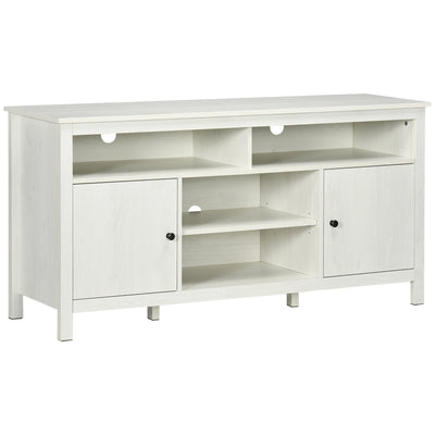 HOMCOM TV Stand: For 55" TVs, White, Cupboard, Shelves, Storage Space, 55.1"x15.7"x27", Wood Media Console 