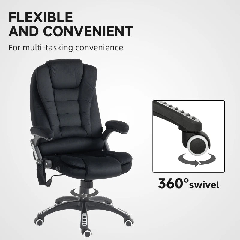 6 Point Vibrating Massage Office Chair, High Back Executive Chair with Reclining Back, Swivel Wheels, Black