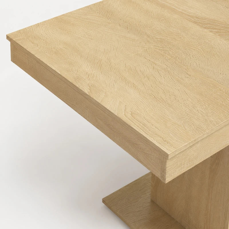 Extendable Dining Table with Storage Cabinet & Adjustable Shelf – Natural Wood