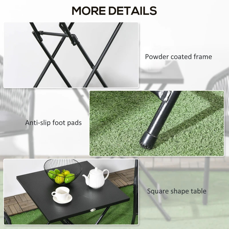 Folding Coffee Table, Folding Patio Table, Square Small Side Table with Metal Plate Top, 23.6" x 23.6", Black