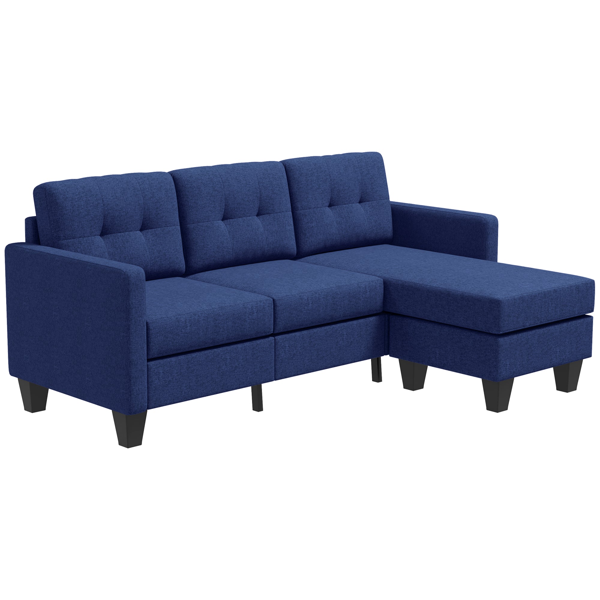 HOMCOM L-shaped Sofa, 3 Seater Sectional Couch with Ottoman, Corner Sofa with Thick Padded Cushion and Wood Legs, Dark Blue 