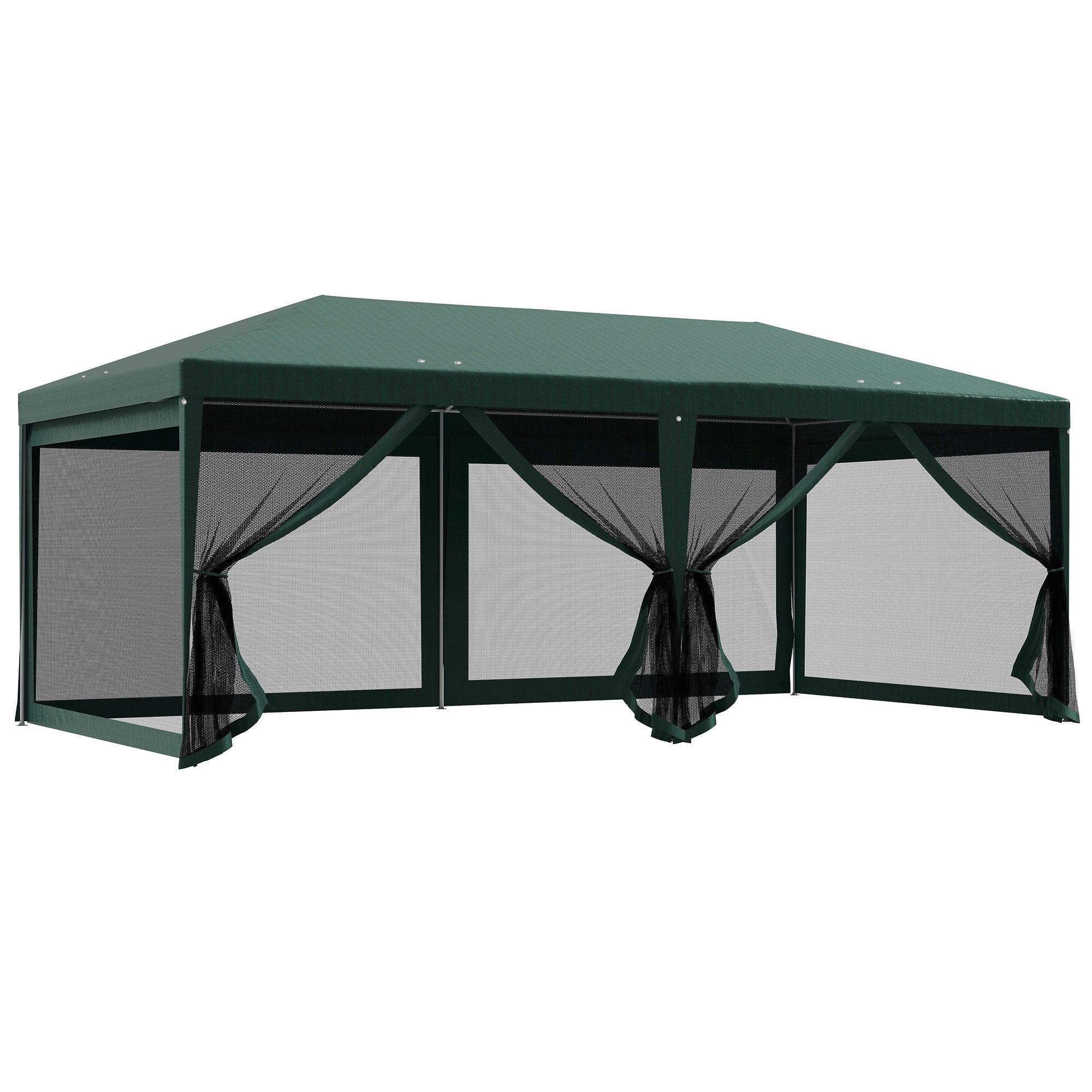 Outsunny 19'x9' Party Tent Gazebo Canopy Garden Sun Shade for Outdoor Event with Removable Mosquito Mesh Netting, Green 