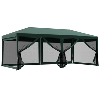 Outsunny 19'x9' Party Tent Gazebo Canopy Garden Sun Shade for Outdoor Event with Removable Mosquito Mesh Netting, Green 