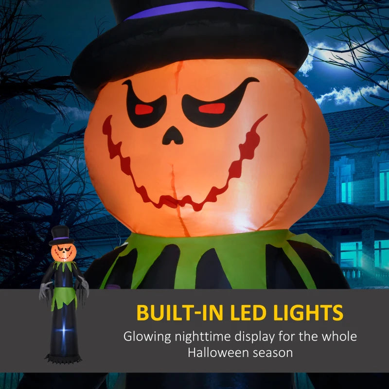 Outsunny 8ft Halloween Inflatable Pumpkin Head Ghost in a Hat – LED Lighted Outdoor Decoration 