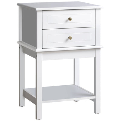HOMCOM Elegant End Table: Modern Sofa Side Table with Drawers and Storage Shelf, Nightstand for Bedroom, Living Room, Crisp White 