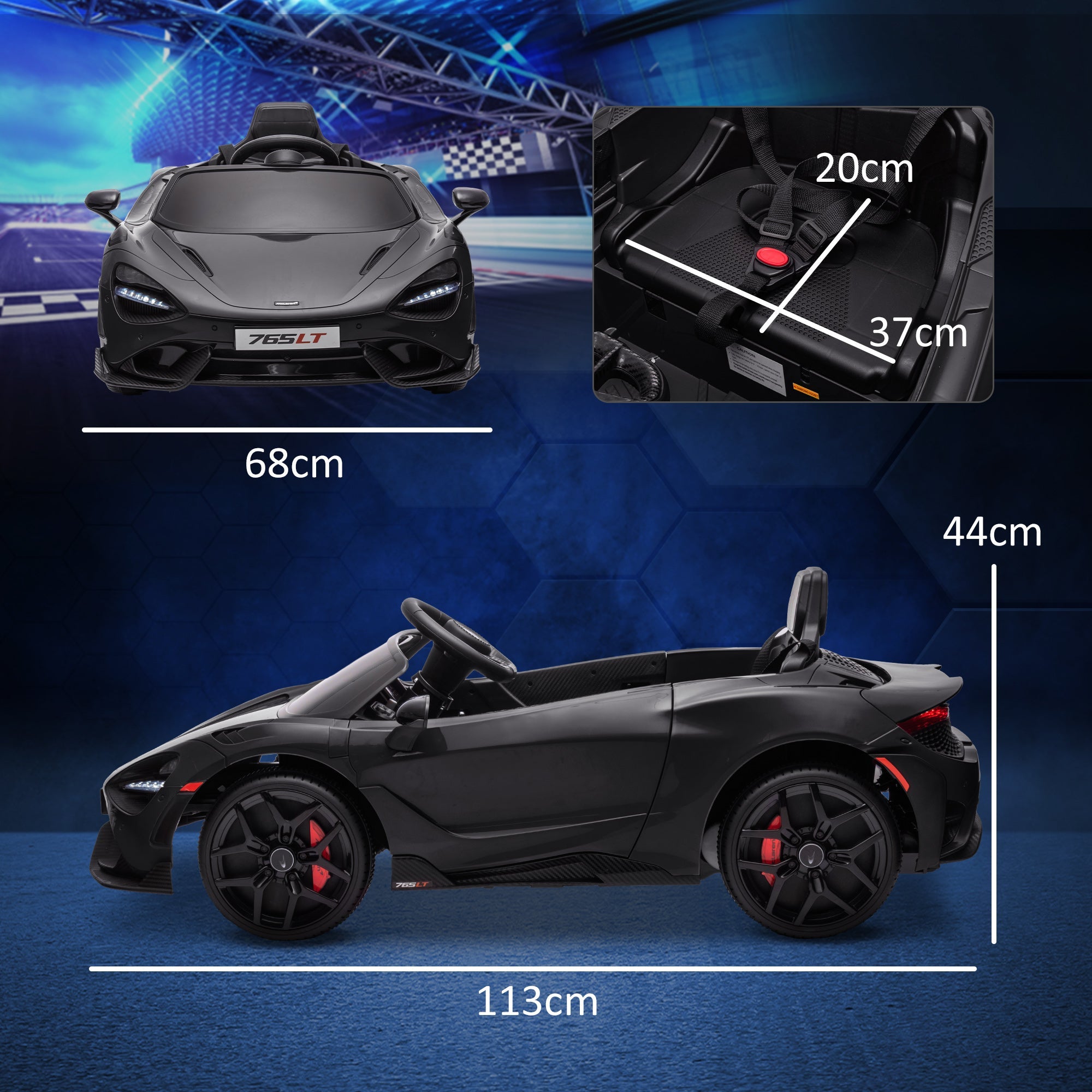 Qaba McLaren 765LT Licensed 12V Kids Electric Car w/ Scissor Doors, Training Wheels, Remote, Slow Start, Music Horn Black 