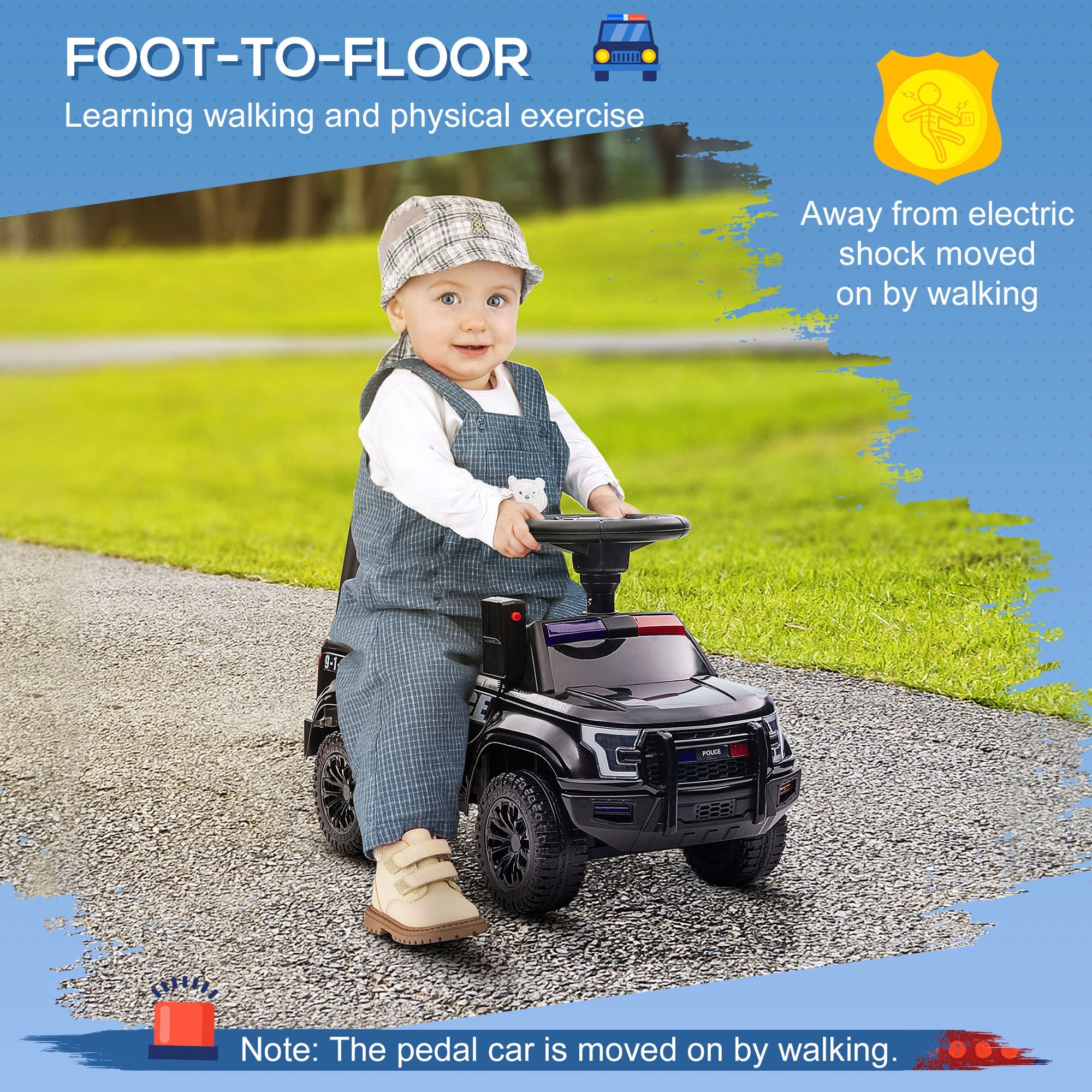 Aosom Kids Ride On Push Car Sliding Car Hidden Storage Foot-to-Floor Design Black Push Vehicle Toy 