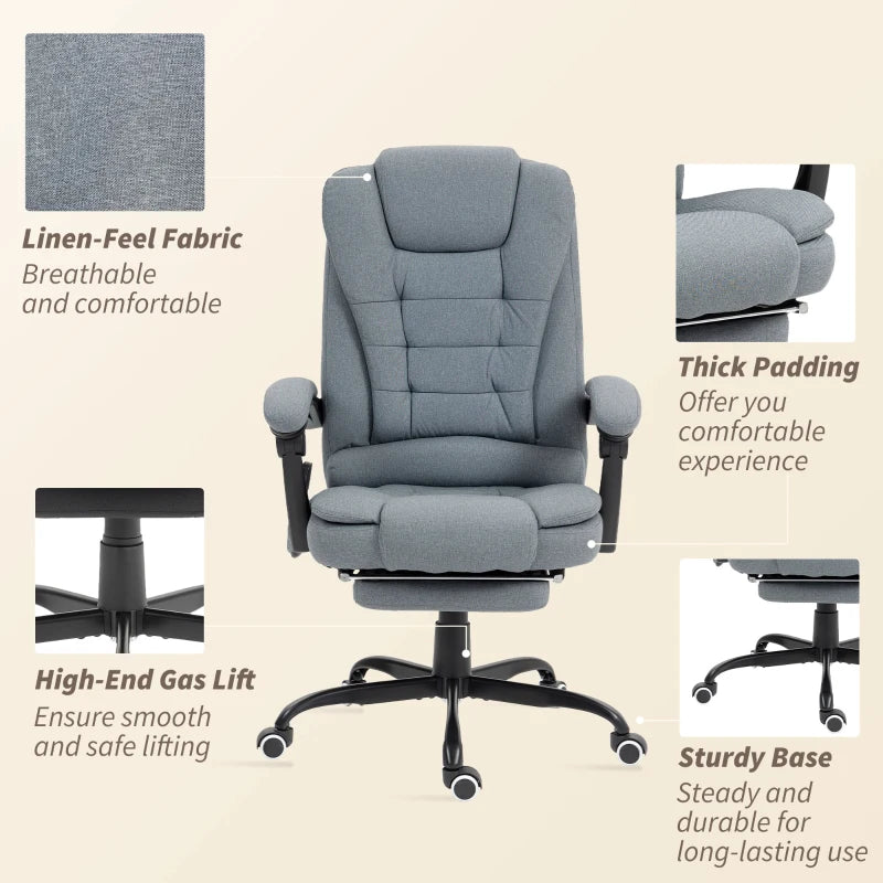 7-Point Vibrating Massage Chair, Reclining Office Chair with Footrest, Reclining Back, Adjustable Height, Grey