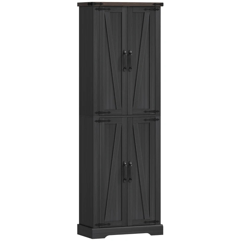 72" Pantry Cabinet, Farmhouse Freestanding Kitchen Storage Cabinet with Adjustable Shelves for Dining Room, Black