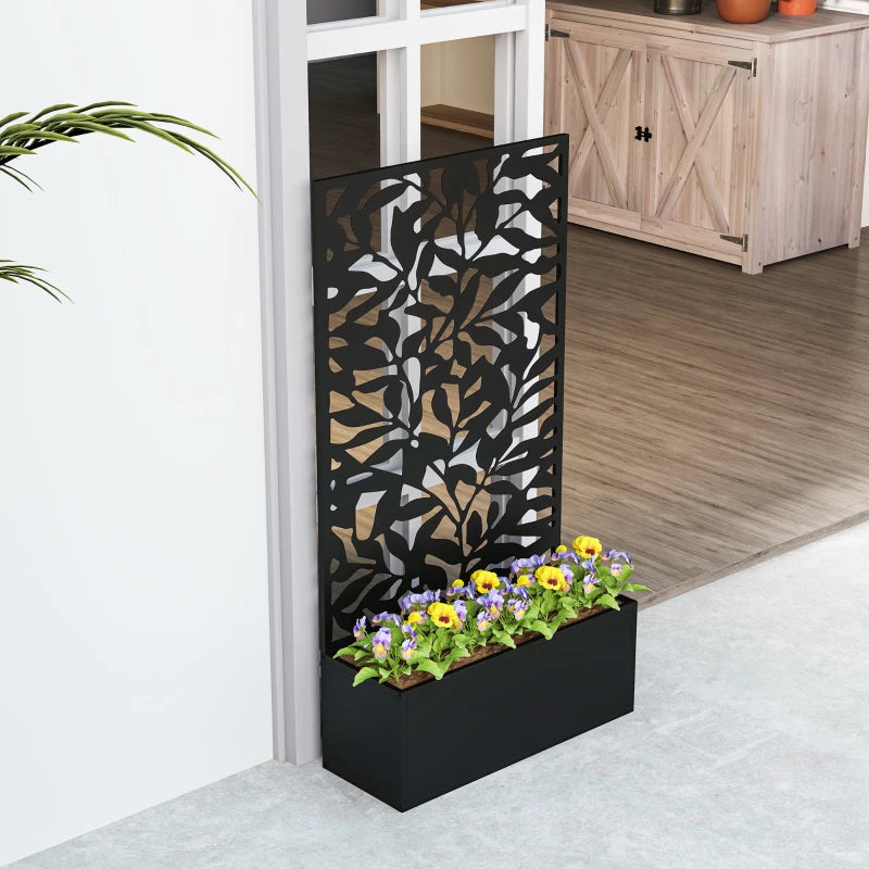 Raised Garden Bed with Trellis, Outdoor Privacy Screen with Planter Box, 24" x 9.1" x 44.5", Black