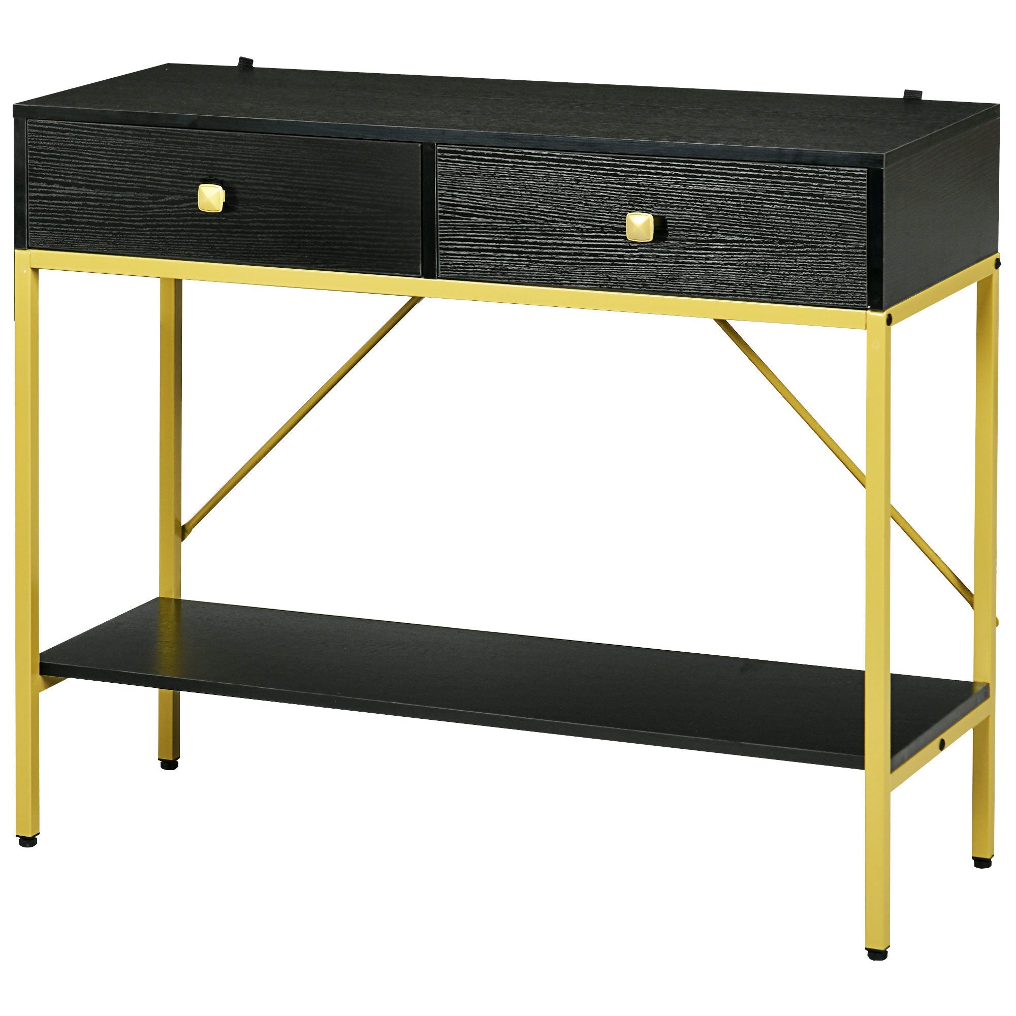 HOMCOM Hallway Console Table Entryway 2 Drawers Storage Shelf Living Room Bedroom Black 