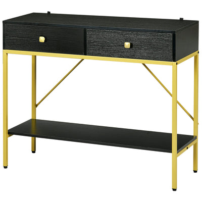 HOMCOM Hallway Console Table Entryway 2 Drawers Storage Shelf Living Room Bedroom Black 