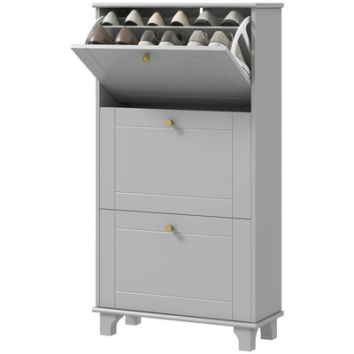 HOMCOM Narrow Shoe Storage with 3 Flip Drawers and Adjustable Shelves, Shoe Cabinet Organizer for 12 Pairs of Shoes, Grey 