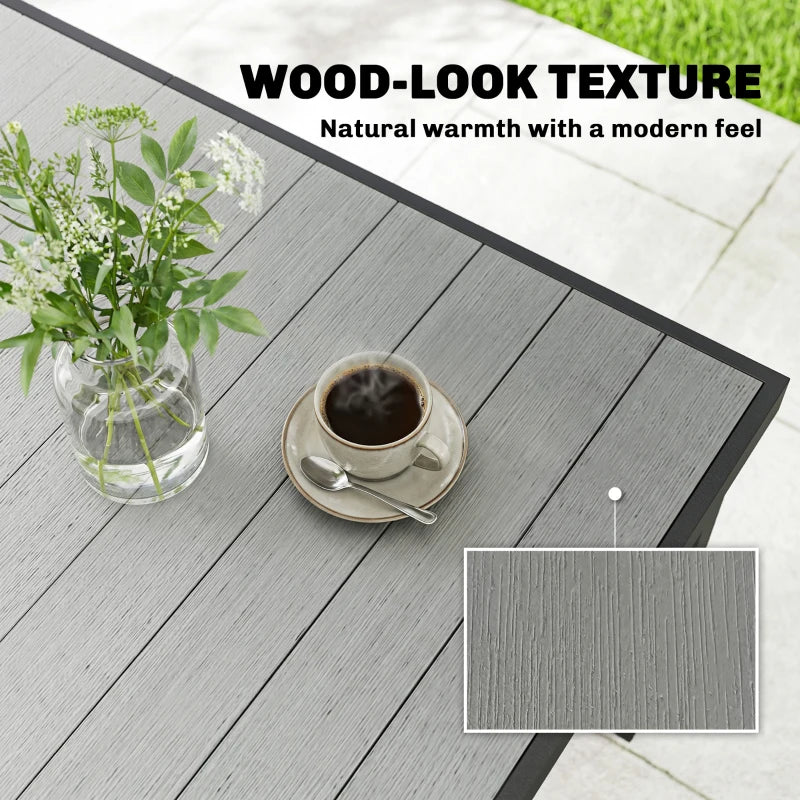 Rectangular Patio Table for 6, Outdoor Dining Table with Wood-Plastic Composite Top and Steel Frame for Garden, Grey
