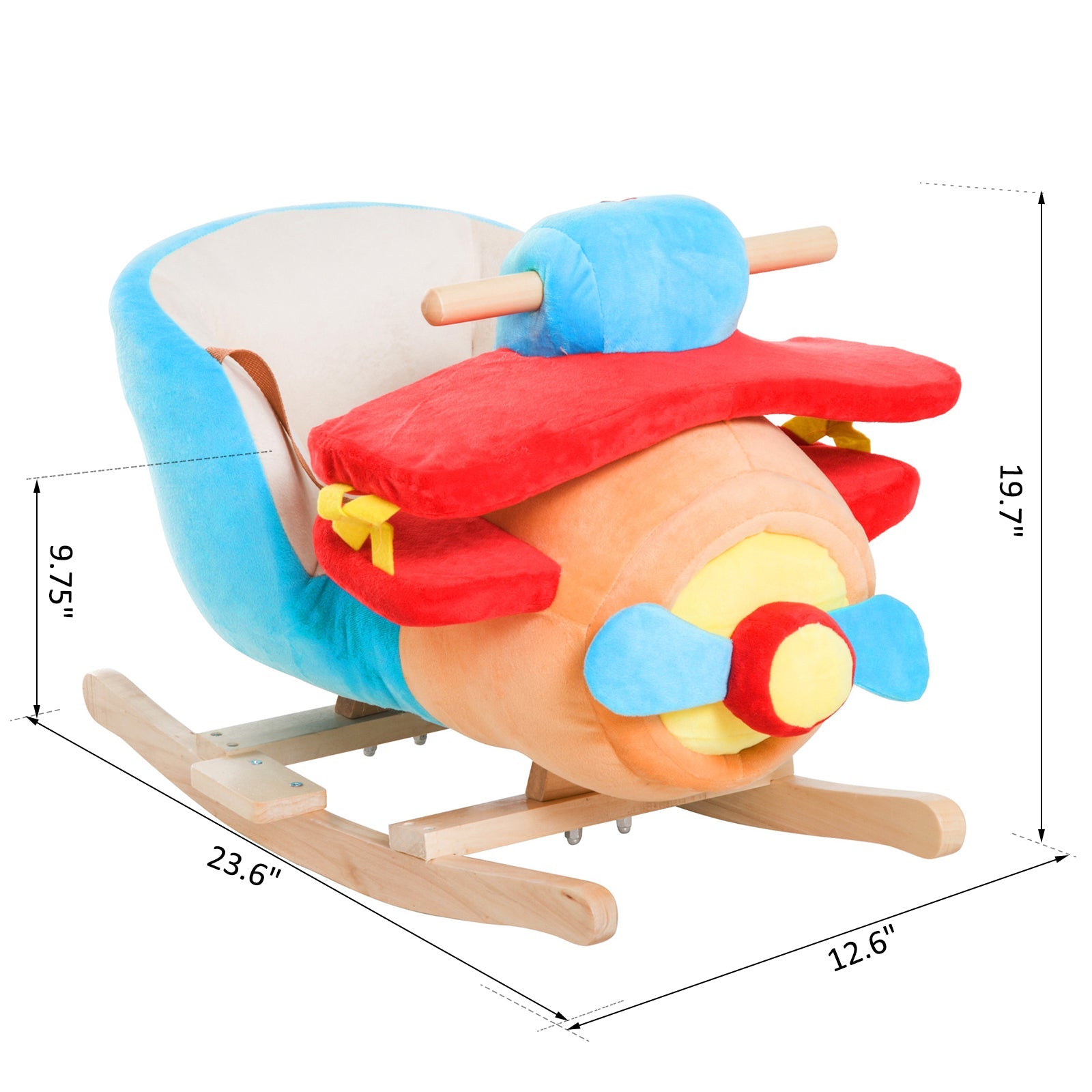 Qaba Kids Wooden Plush Ride-On Rocking Plane Chair Toy for Toddler Boy&Girl with Nursery Rhyme 