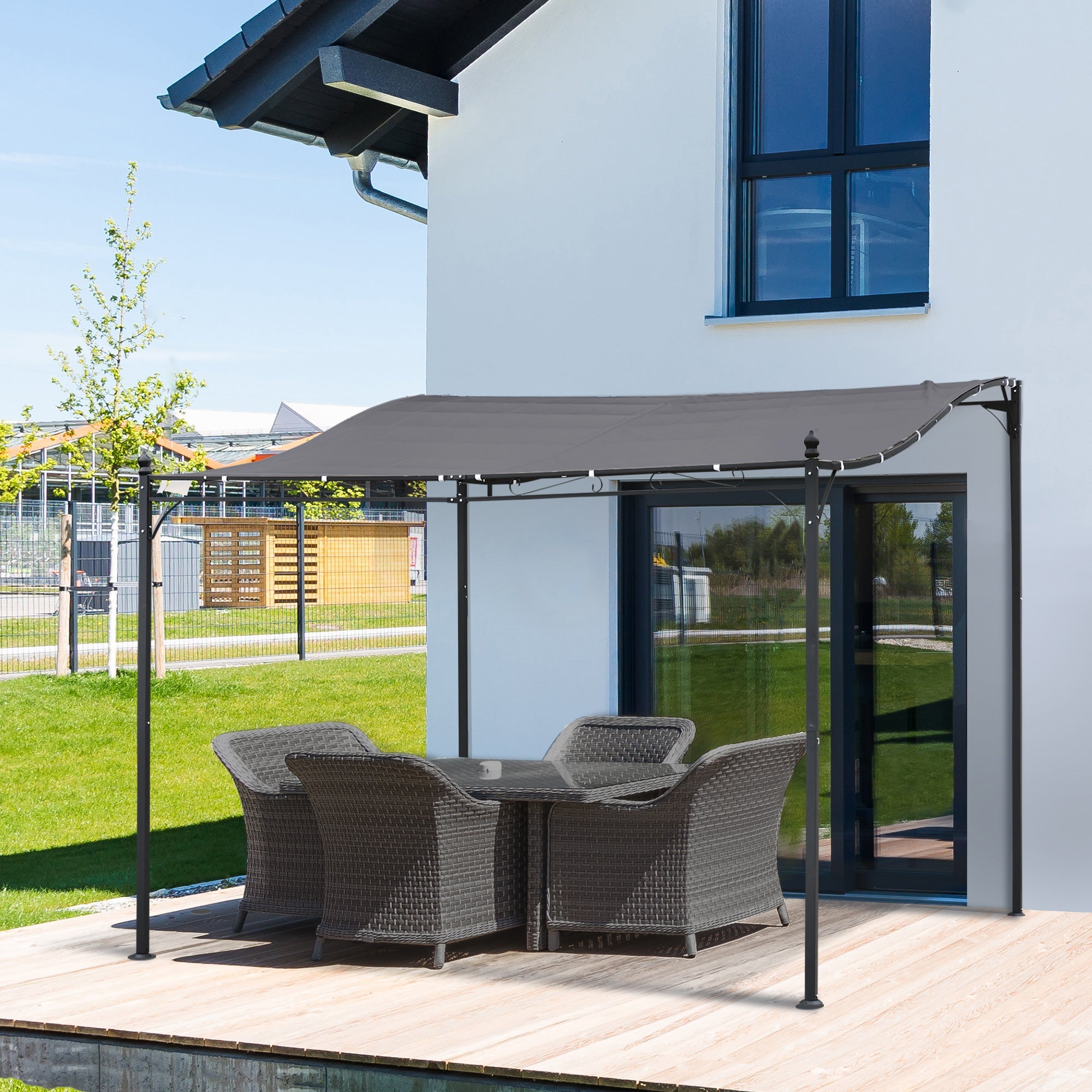 Outsunny 10'x10' Steel Gazebo Canopy Outdoor Sun Shelter Grey Patio Door Porch Cover 