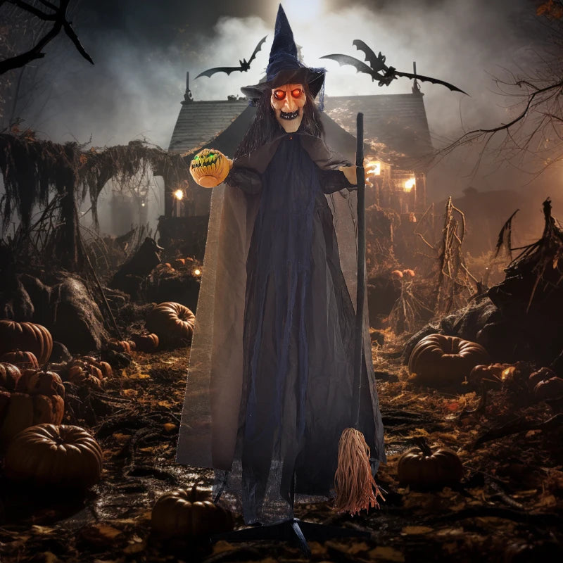HOMCOM 6.4' Life-Size Winged Grim Reaper – Animated Halloween Decoration, Light-Up Eyes 