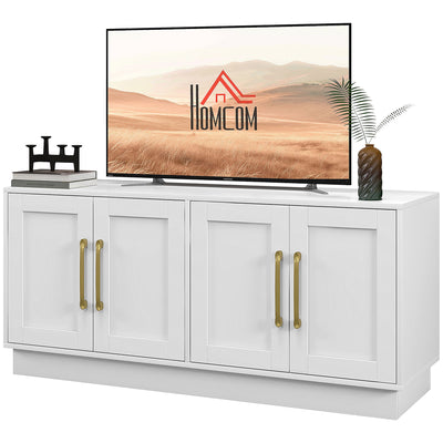 HOMCOM Modern TV Stand Cabinet for TVs up to 55" 4 Doors 2 Shelves Cable Management Wood Living Room Entertainment Center Storage White 