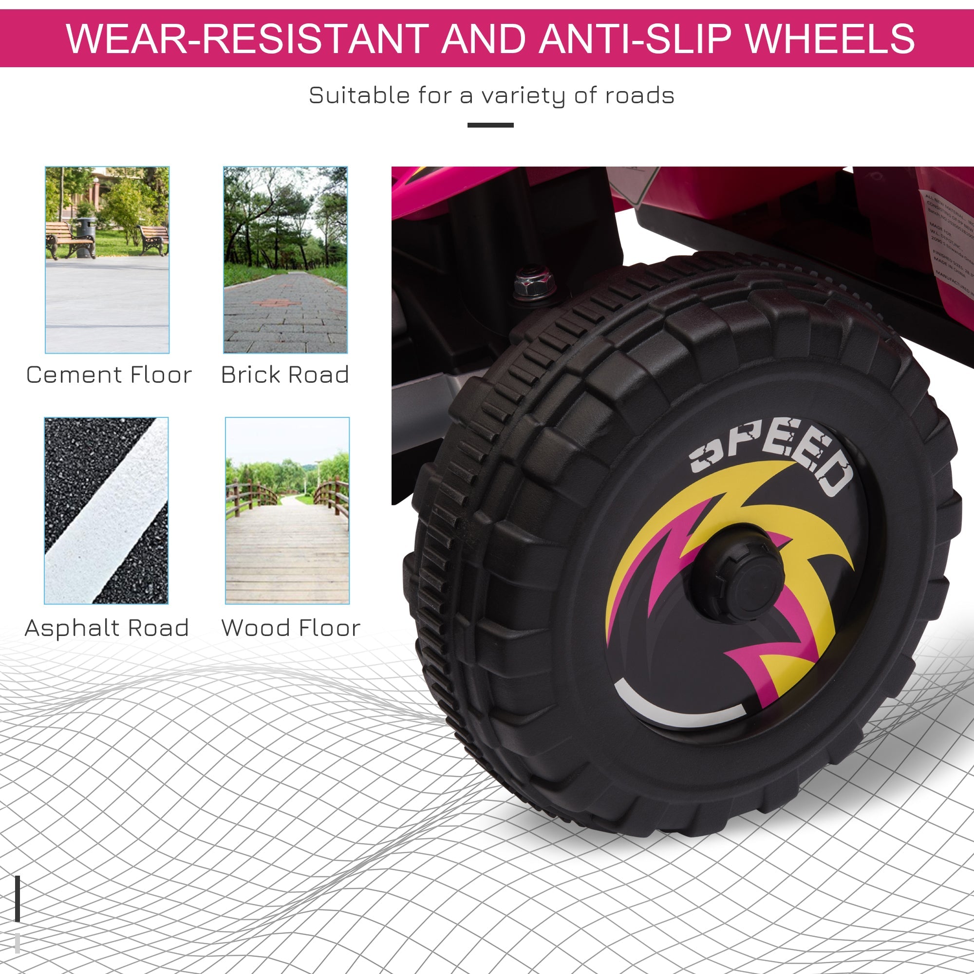 Aosom Kids Ride on ATV, 6V Battery Powered Quad Car with Forward, Reverse Switch, for Boys Girls 18-36 Months, Pink 