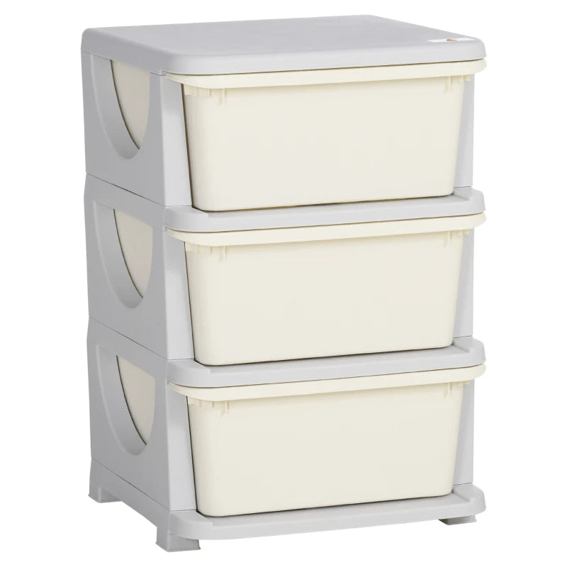 Qaba 3 Tier Kids Toy Organizer and Storage Bins with 3 Plastic Drawers, Cream White