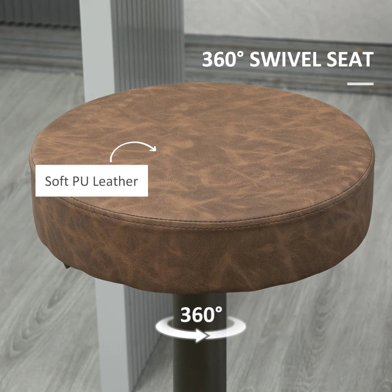 Modern Adjustable Bar Stools Set of 2, Swivel Barstool with Footrest, PU Leather Round Top for Kitchen, Brown
