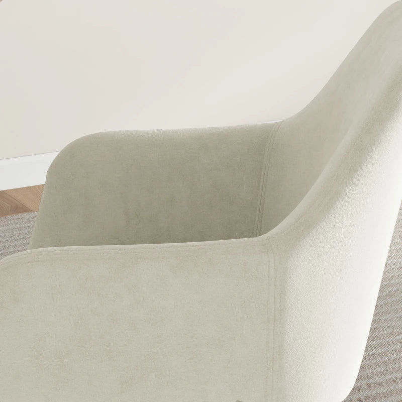 Dining Chairs Set of 2, Velvet-look Fabric Upholstered Kitchen Chairs with Backrest, Armrests and Steel Legs, Cream White