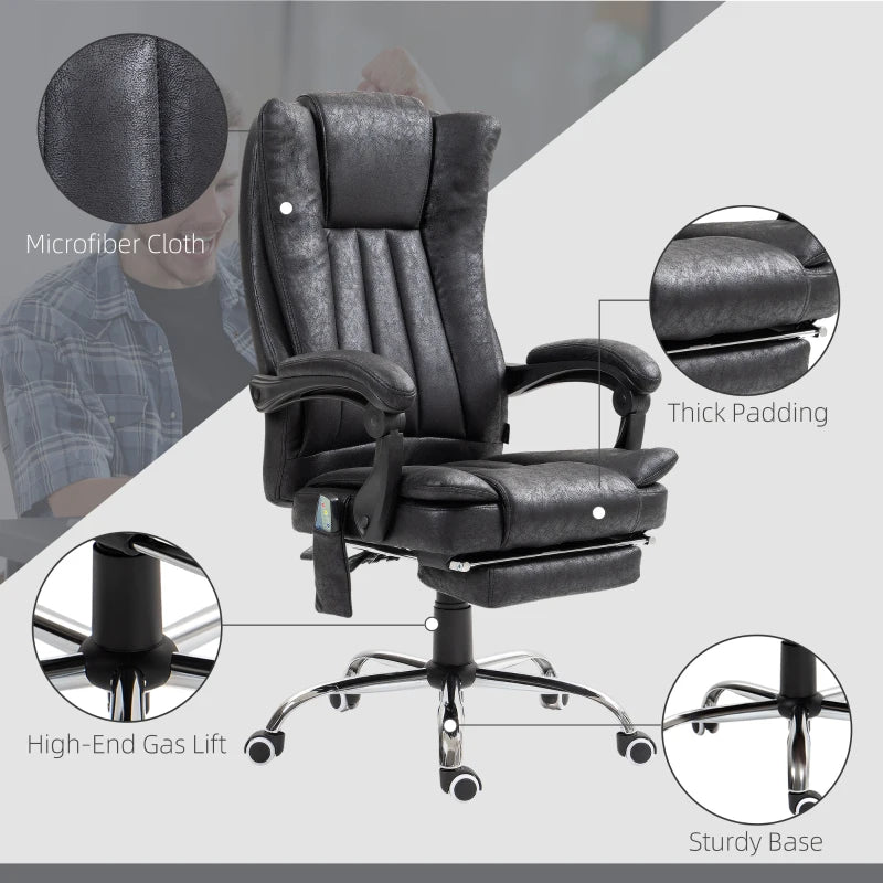 Office Chair 6-point Vibration Massage Chair Micro Fiber Recliner with Retractable Footrest Black