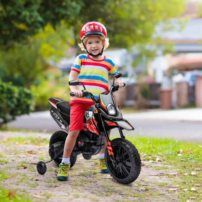 Qaba 12V Aprilia Licenced Kids Electric Motorcycle, Battery-Powered Dirt Bike with Training Wheels for Aged 3-8, Red