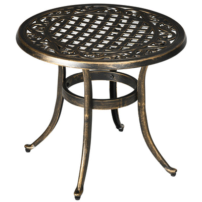 Outsunny Ф23.6" Round Outdoor Side Table Cast Aluminum Patio Coffee Desk Bronze 