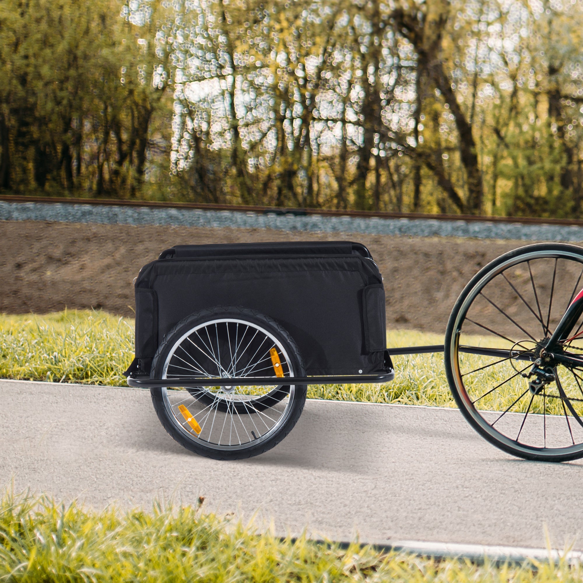 Aosom Bicycle Trailer Bike Cargo Trailer Garden Utility Cart Tool Carrier with Removable Cover Red 