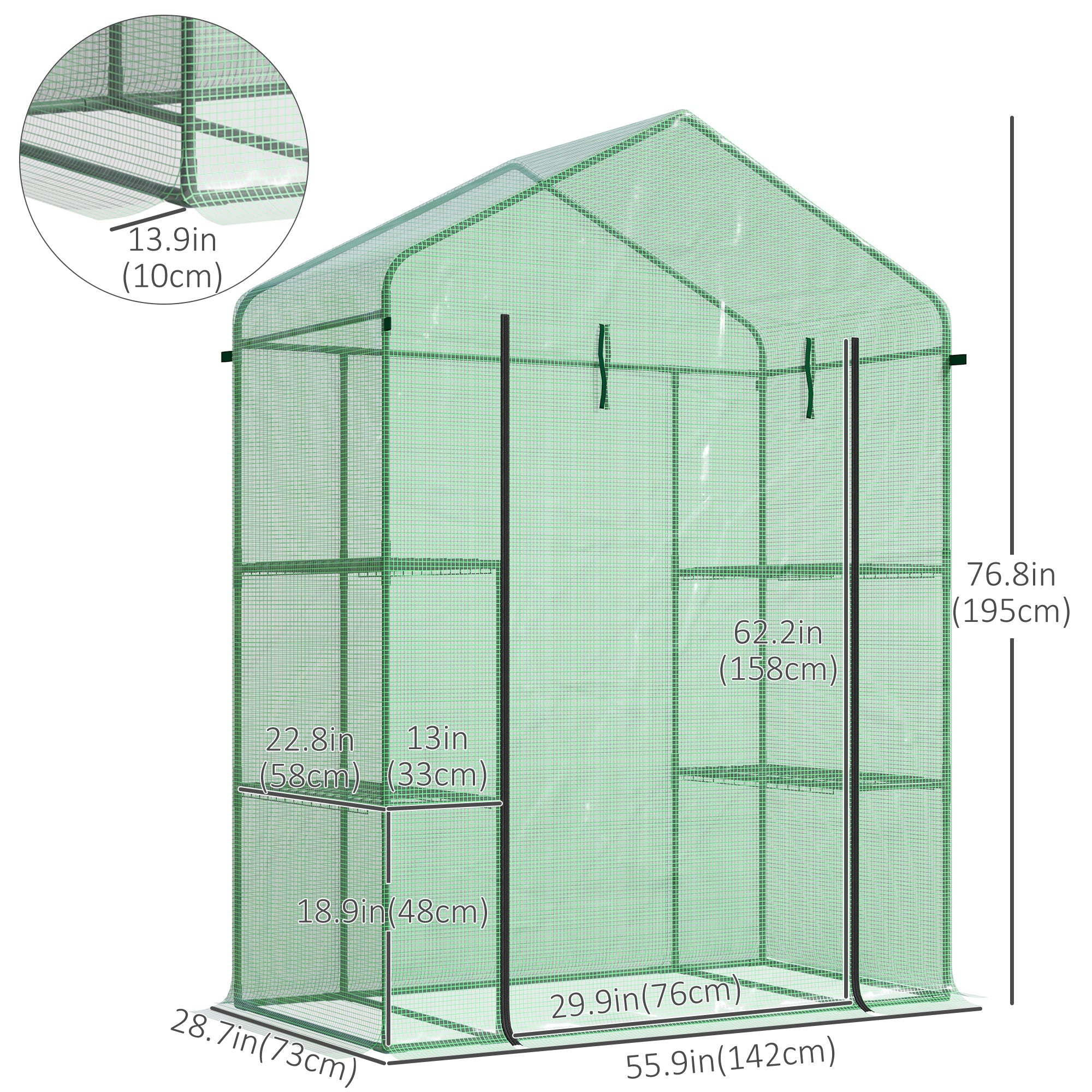 Outsunny Mini Walk-in Grow Room: 556" x 29" x 77" with 4 Shelves Roll-Up Door Weatherized Cover, Deep Green 