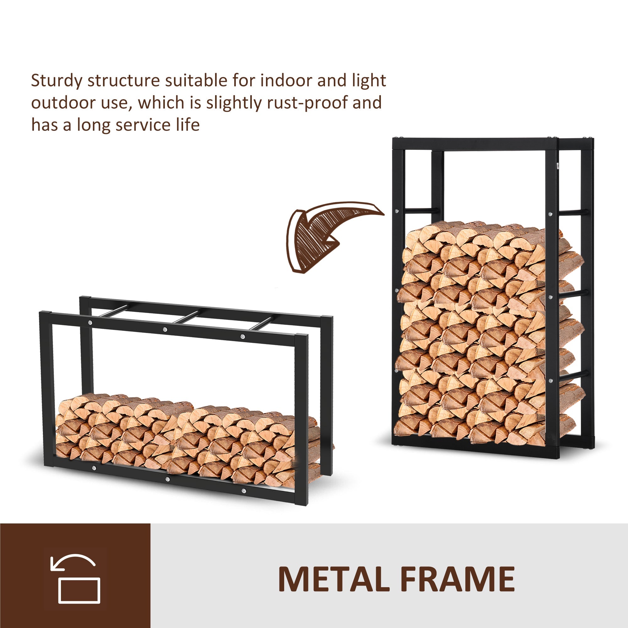 HOMCOM Durable Firewood Rack Log Holder, 23.6" Fireplace Storage with Handles, Heavy-Duty 220 lbs. Capacity, Sleek Black 