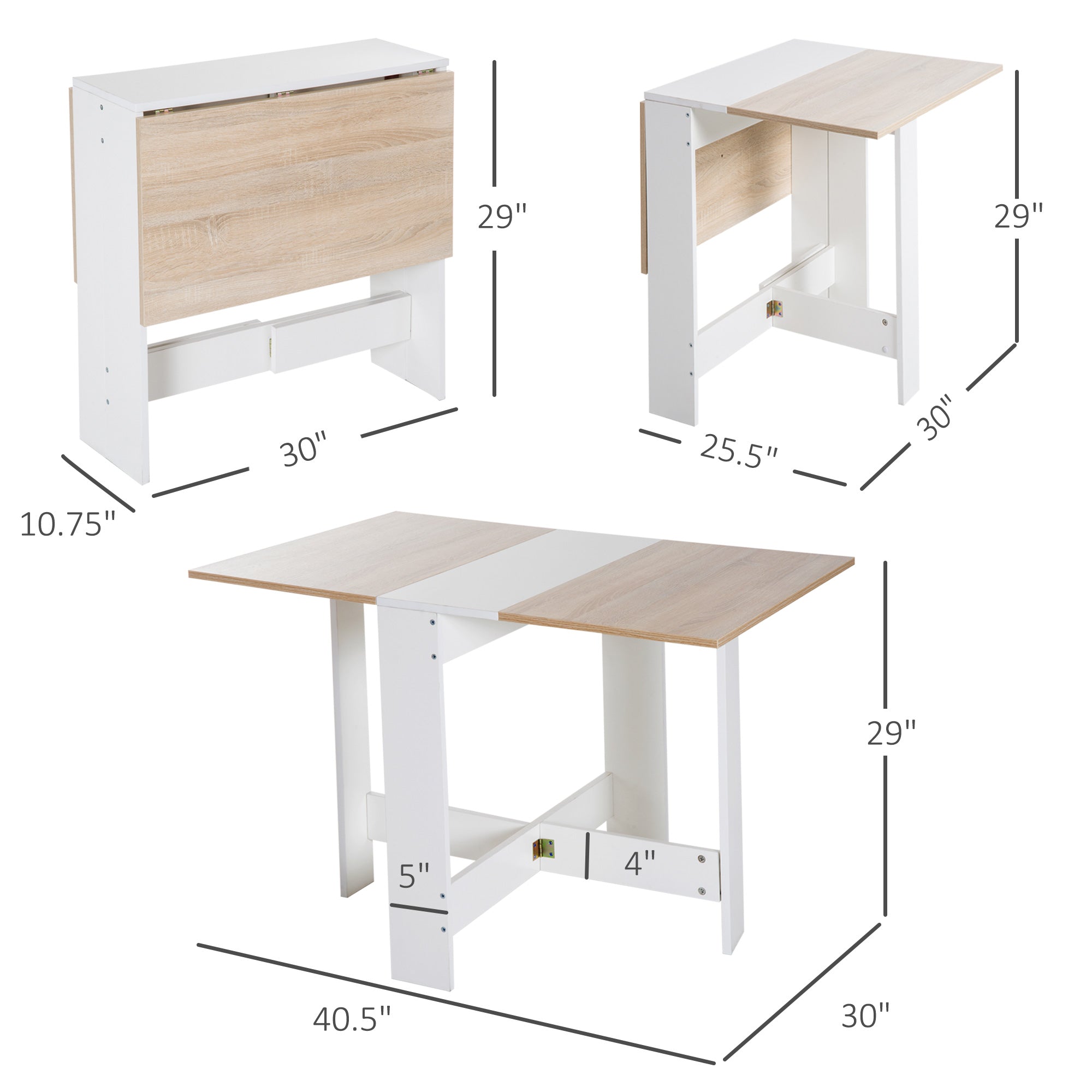 HOMCOM Drop Leaf Table Wood Folding Dining Table Multi-Use Side Table Dining Desk Space Saving Home Furniture White/Oak 