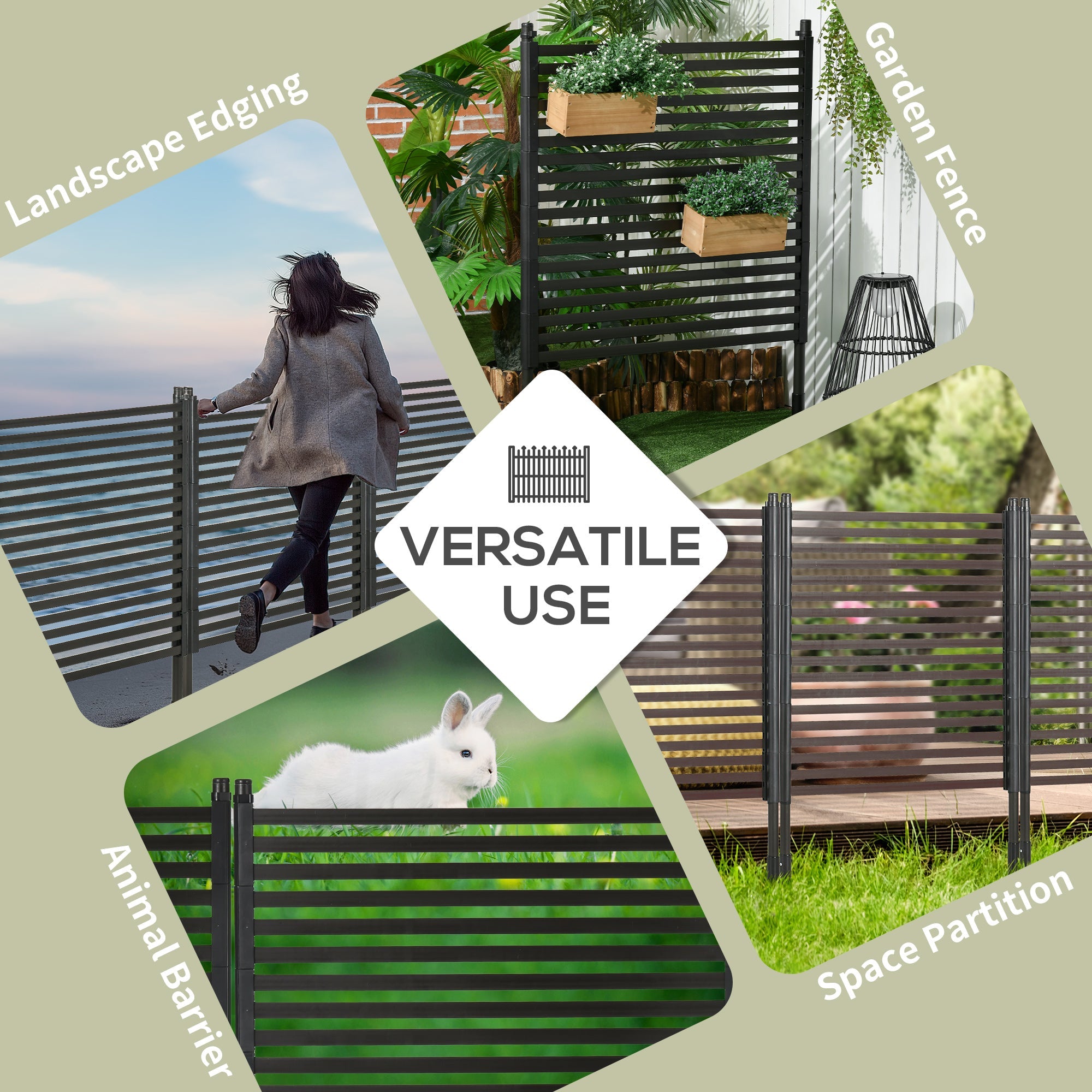 Outsunny Picket Metal Garden Fence for Hard & Soft Ground, 4 ft(H) Standing Outdoor Fencing with Feet, Animal Barrier Flower Bed Landscape Edging, Brown 
