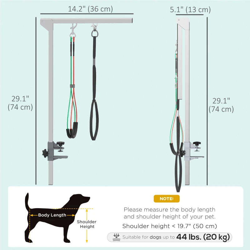 Adjustable Pet Grooming Arm, with Clamp, Haunch Holders & Grooming Loop - Sliver