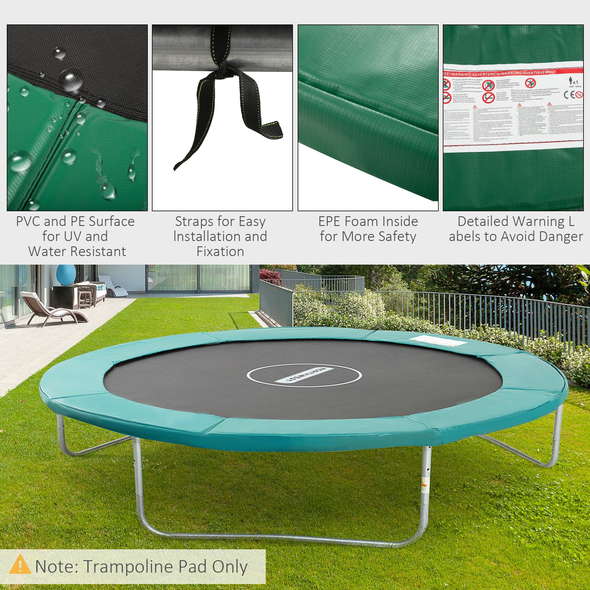 HOMCOM 14FT Trampoline Safety Pad Replacement Jump Bounce Protection Cover Green 