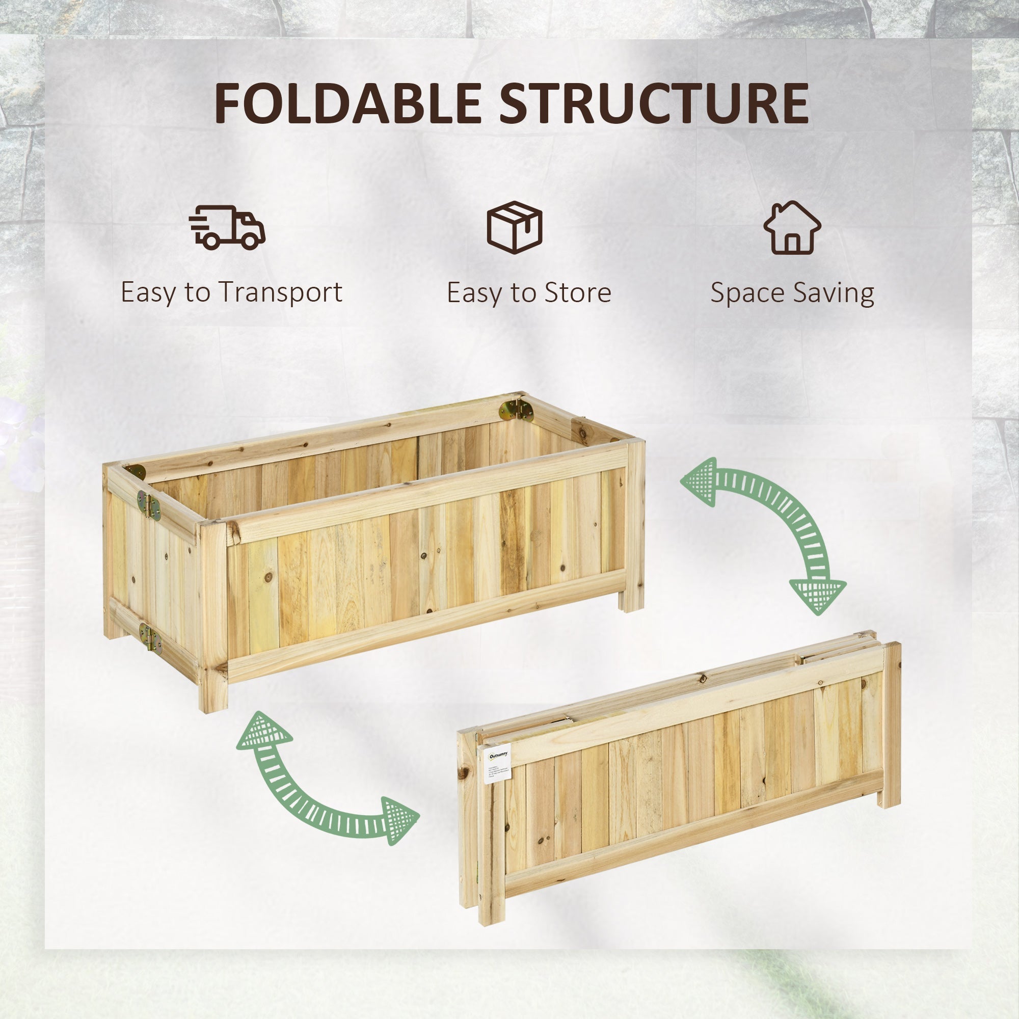 Outsunny Foldable Raised Garden Planter 28"x12" Elevated Wooden Planter Box Planting Bed Vegetable Flower Herb Growing Natural 