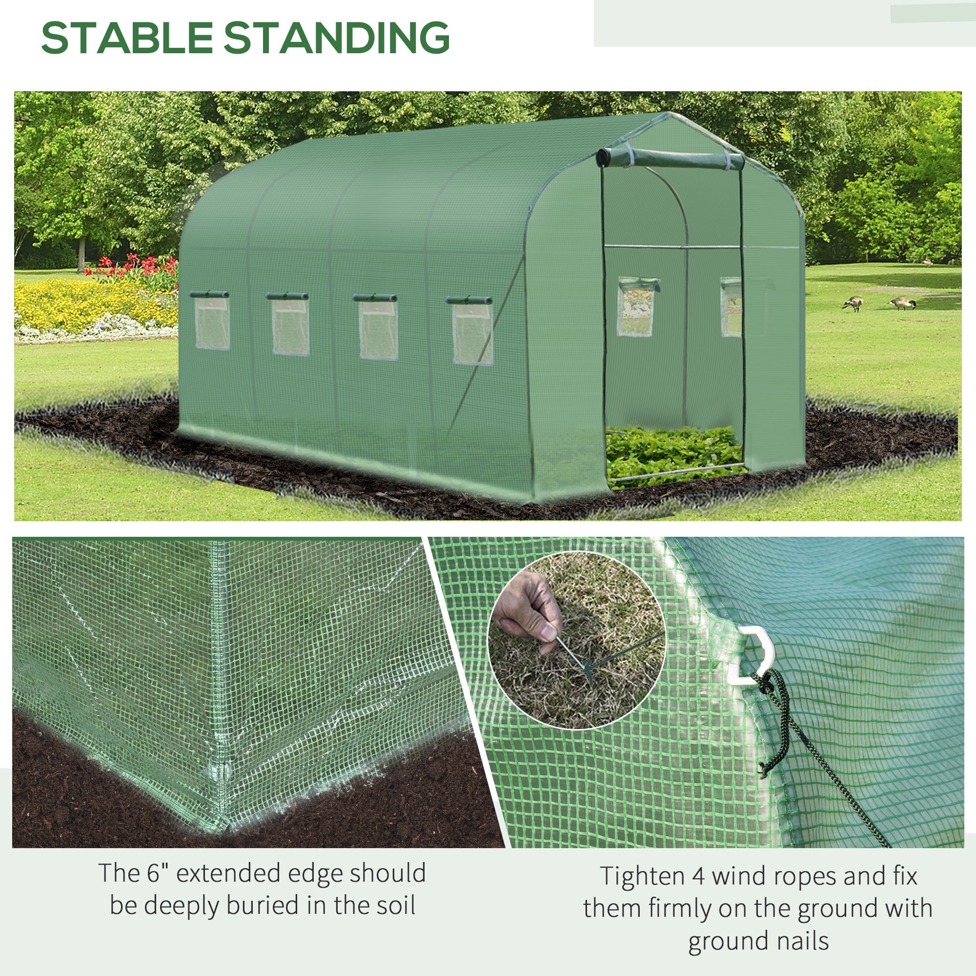 Outsunny Polytunnel Greenhouse 13'x6.6'x6.6' Walk in for Garden Backyard with Windows and Door 