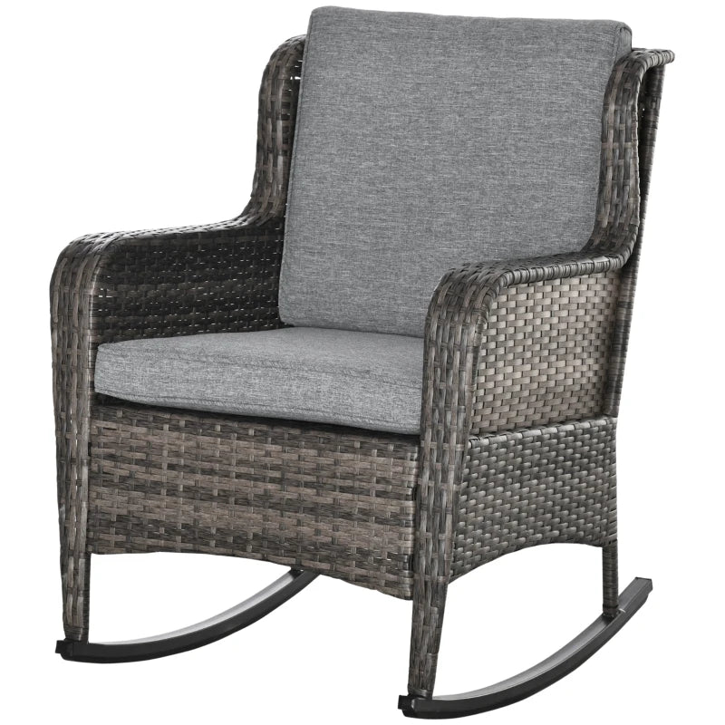 Outdoor Wicker Rocking Chair, PE Rattan Porch Rocker with Cushions, Grey