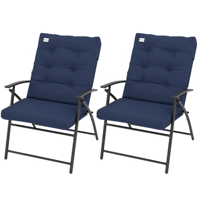Outsunny Set of 2 Outdoor Folding Chairs with Adjustable Backrest, Padded Camping Chairs for Outdoor Events, Blue 
