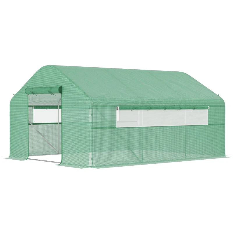 Walk-in Tunnel Greenhouse with Galvanized Steel Frame, Doors & Windows, Wind Resistant, Garden Planting Warm House, 13' x 10' x 6.5' , Green