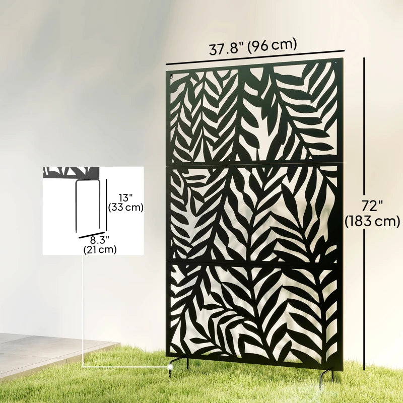 Metal Outdoor Privacy Screen, 72" x 38" Freestanding Outdoor Divider, Black