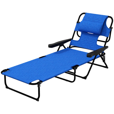 Outsunny Dark Blue Folding Lounge Chair with Reclining Back Portable Outdoor Use 