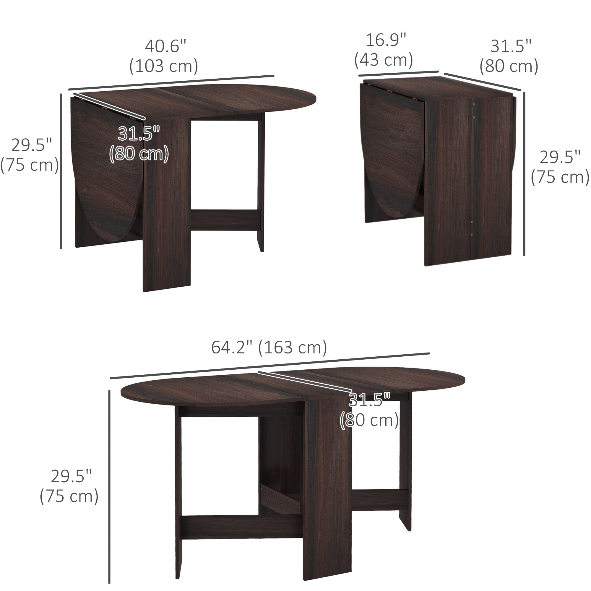 HOMCOM Folding Drop-Leaf Table: Oval Compact Dining Table for Small Spaces, Distressed Brown Finish 