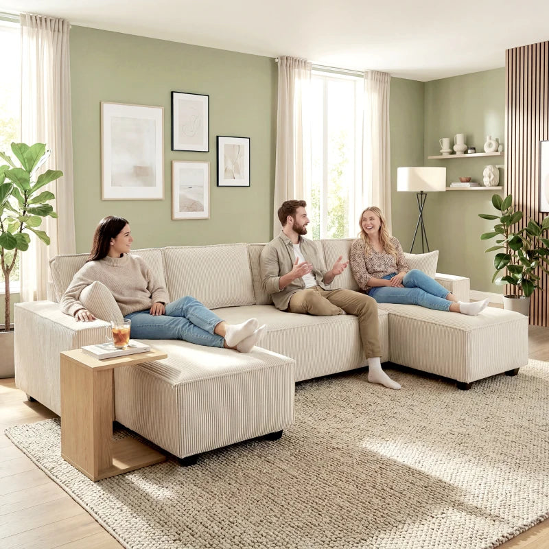 HOMCOM Modern U-Shaped Modular Sectional Sofa with Dual Chaise Lounges, Pocket Spring Cushions & Throw Pillows – Beige