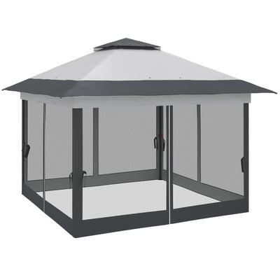 Outsunny 12' x 12' Foldable Pop-up Party Tent Instant Canopy Sun Shade Gazebo Shelter Steel Frame Oxford w/ Roller Bag, Grey 